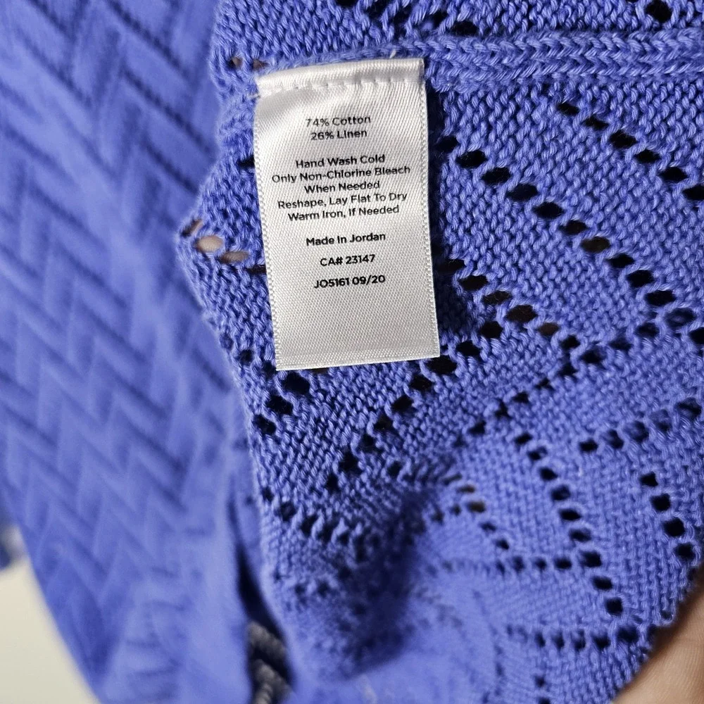 Talbots Petite XL Periwinkle Purple Open Knit Linen Blend Sweater‎ Pullover Crew